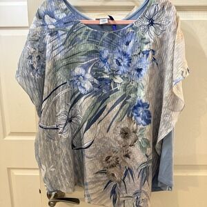 Catherine's Women's Top Asymmetrical Hem Relaxed Floral 2XP Career Church